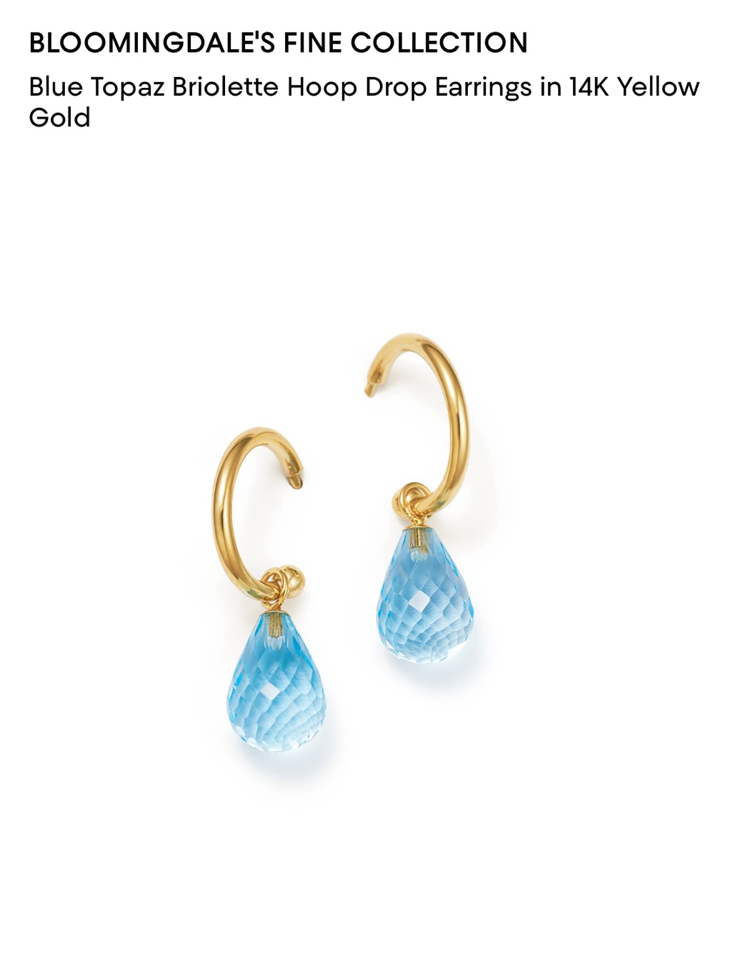 Bloomingdales Fine Jewelry: 14k Gold Hoop Earrings With Blue Topaz